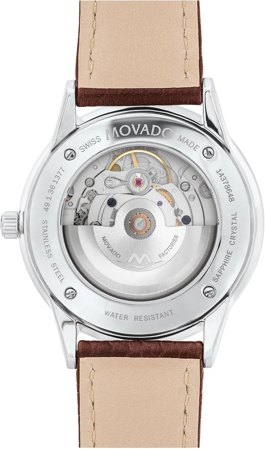 Gift for Him - 39.5mm Movado 1881 Men's Automatic Swiss Watch - Self-Winding hexagon adaptive whatever cat Movement, Calfskin Strap - Water Resistance 3ATM/30 Meters - Classic Luxury Mechanical Timepiece - 