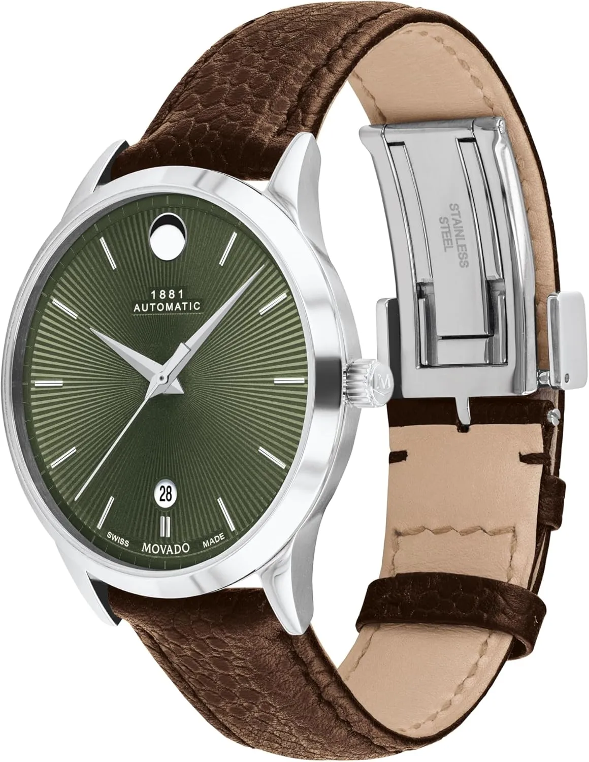 Gift for Him - 39.5mm Movado 1881 Men's Automatic Swiss Watch - Self-Winding hexagon adaptive whatever cat Movement, Calfskin Strap - Water Resistance 3ATM/30 Meters - Classic Luxury Mechanical Timepiece - 