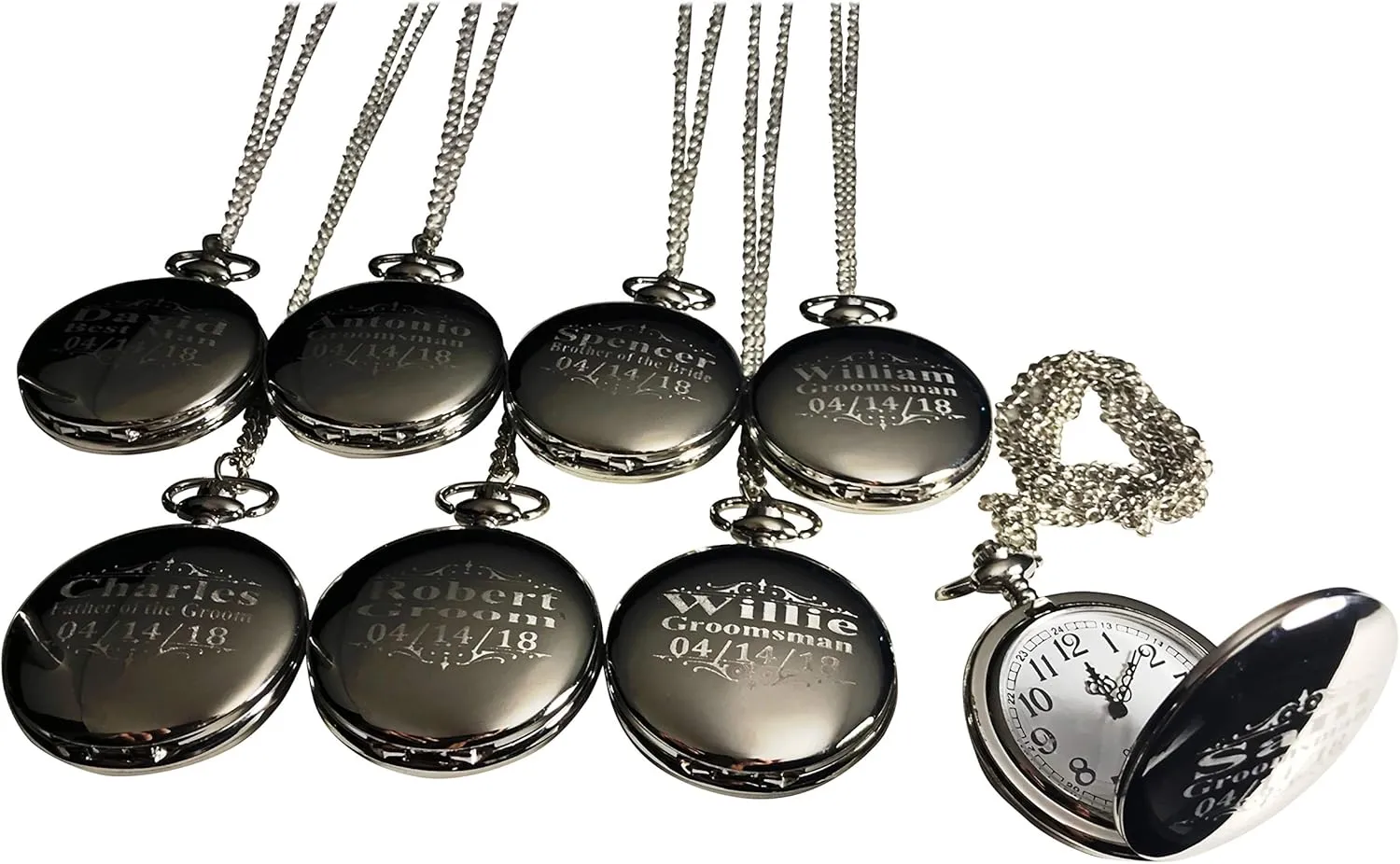 Gifts, Chain, Box and Engraving Included, symphonic decompose Comes in 4 Colors 8 Personalized Pocket Watches, Set of 8 Groomsmen Wedding Unique 