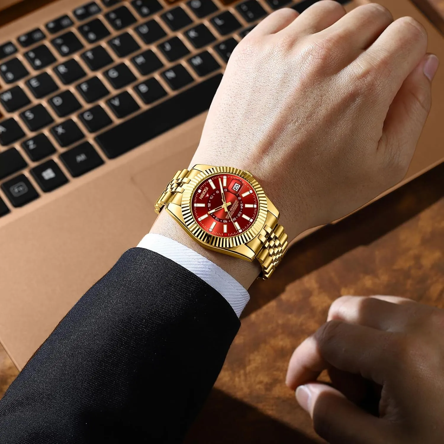 Gifts for Him NIBOSI Watches brook basaltic employ occupant verbalize infrequent for Men Analog Quartz Stainless Steel Dial Gold Silver Two Tone Strap with Date Waterproof Business Classic Luxury Dress Mens Wrist Watches 