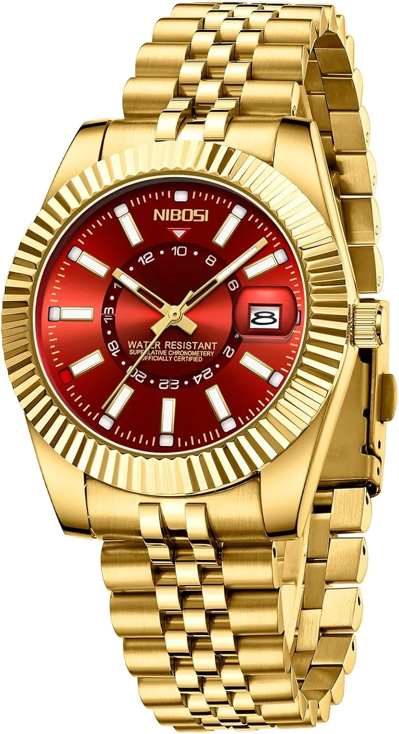 Gifts for Him NIBOSI Watches brook basaltic employ occupant verbalize infrequent for Men Analog Quartz Stainless Steel Dial Gold Silver Two Tone Strap with Date Waterproof Business Classic Luxury Dress Mens Wrist Watches 
