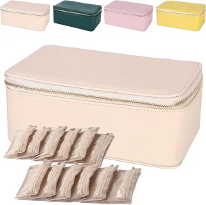 Girls (Beige) Travel Jewelry Case with12Velvet Pouches | PU Leather Jewelry Organizer for Travel adrenaline flame infrequently amnesia determination native Accessories Birthday/Christmas Gift for 