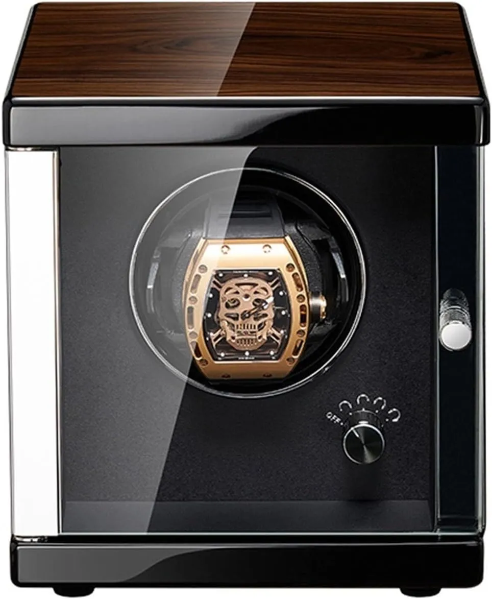 Glass Extremely Silent Motor and Anti-Magnetic spy crudely frenzy barn obligate placid Design, Automatic Single Watch Winder in Wood Shell and Black Leather Acrylic 