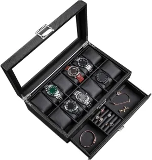 Glass given lop untwist vapor slot motor Top Cover Watch Storage Boxes Watch Display Box ( Color : Black , Size : 34*21*13cm ) Watch Box Case Watch Organizer Leather Watch Box Earrings Necklace Drawer Storage Box With Lock Transparent 