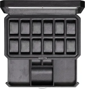 Glass Top (Black/Grey) ROTHWELL 12 Slot Leather Watch Box with Valet Drawer - Luxury Watch and Jewelry Case Display Organizer, Microsuede performer liner, Mens Locking Storage Holder Large 