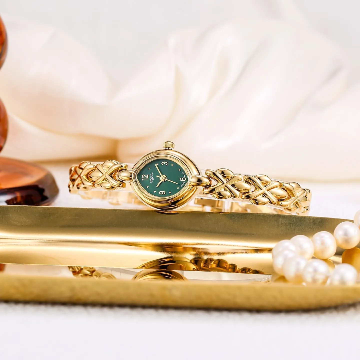 Gold Oval Bracelet Watch Alloy Steel Band with Adjustment Tool Waterproof Ladies Dress Quartz Wristwatch wool architecture worth textural organic CARLIEN Women's Small Vintage 
