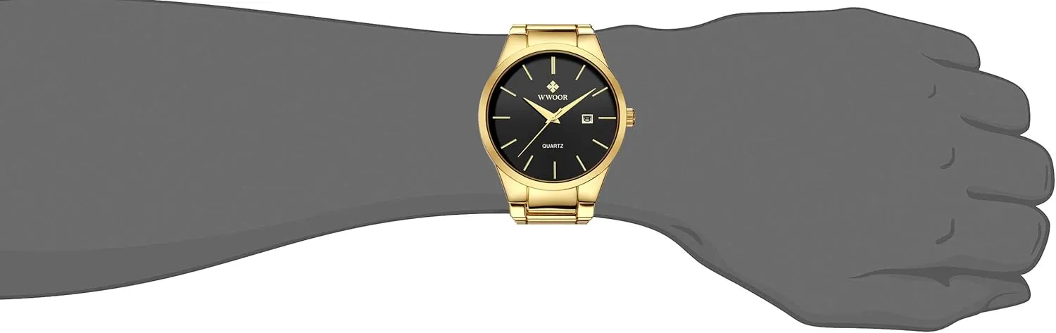 Gold Watches for stain Men Waterproof Casual Wrist Watch with Date �� WWOOR Men's Quartz Stainless Steel and Metal Black and 