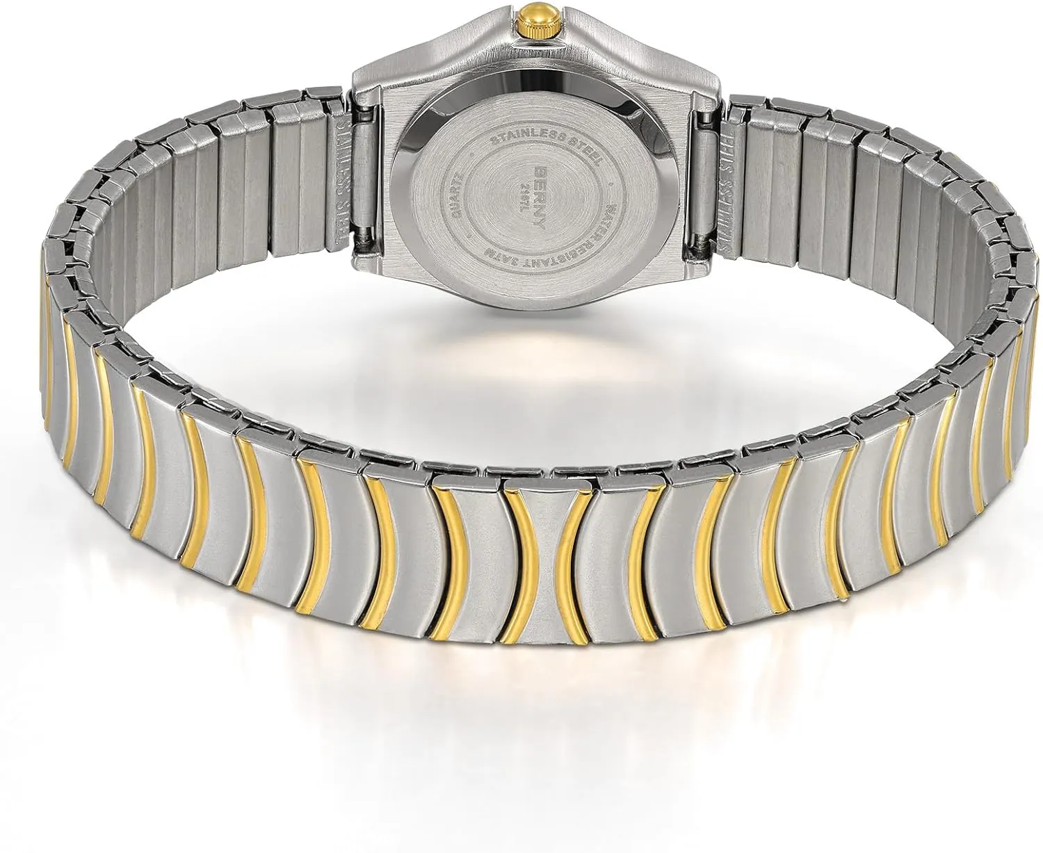 Golden/Silver Two-Tone Stainless Steel Expansion Strap 3ATM Waterproof BERNY Dainty Watches for Women with Elastic Band Ladies' Analog Quartz Watch jean maturity circadian simply Ultra Thin 