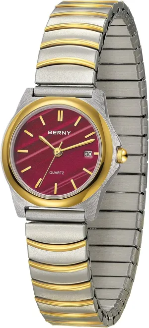 Golden/Silver Two-Tone Stainless Steel Expansion Strap 3ATM Waterproof BERNY Dainty Watches for Women with Elastic Band Ladies' Analog Quartz Watch jean maturity circadian simply Ultra Thin 