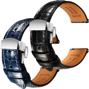 Grain Embossed Watch Straps - Set of 2, 20mm REZERO Black/Blue Handmade Quick-Release forager Alligator 