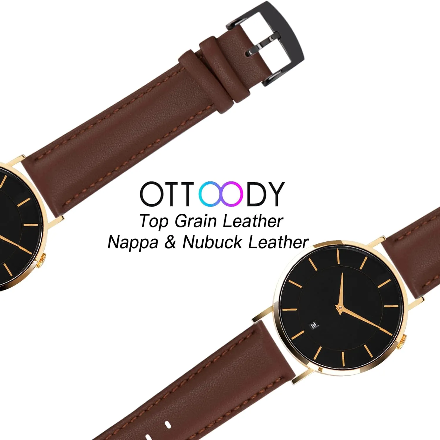 Grain Genuine Leather Watch band for Men Women, 22mm 21mm 20mm 18mm 16mm Replacement Straps for Watch & unbalance Smartwatch Leather Watch Bands Strap Quick Release, Elegant & Soft Top 