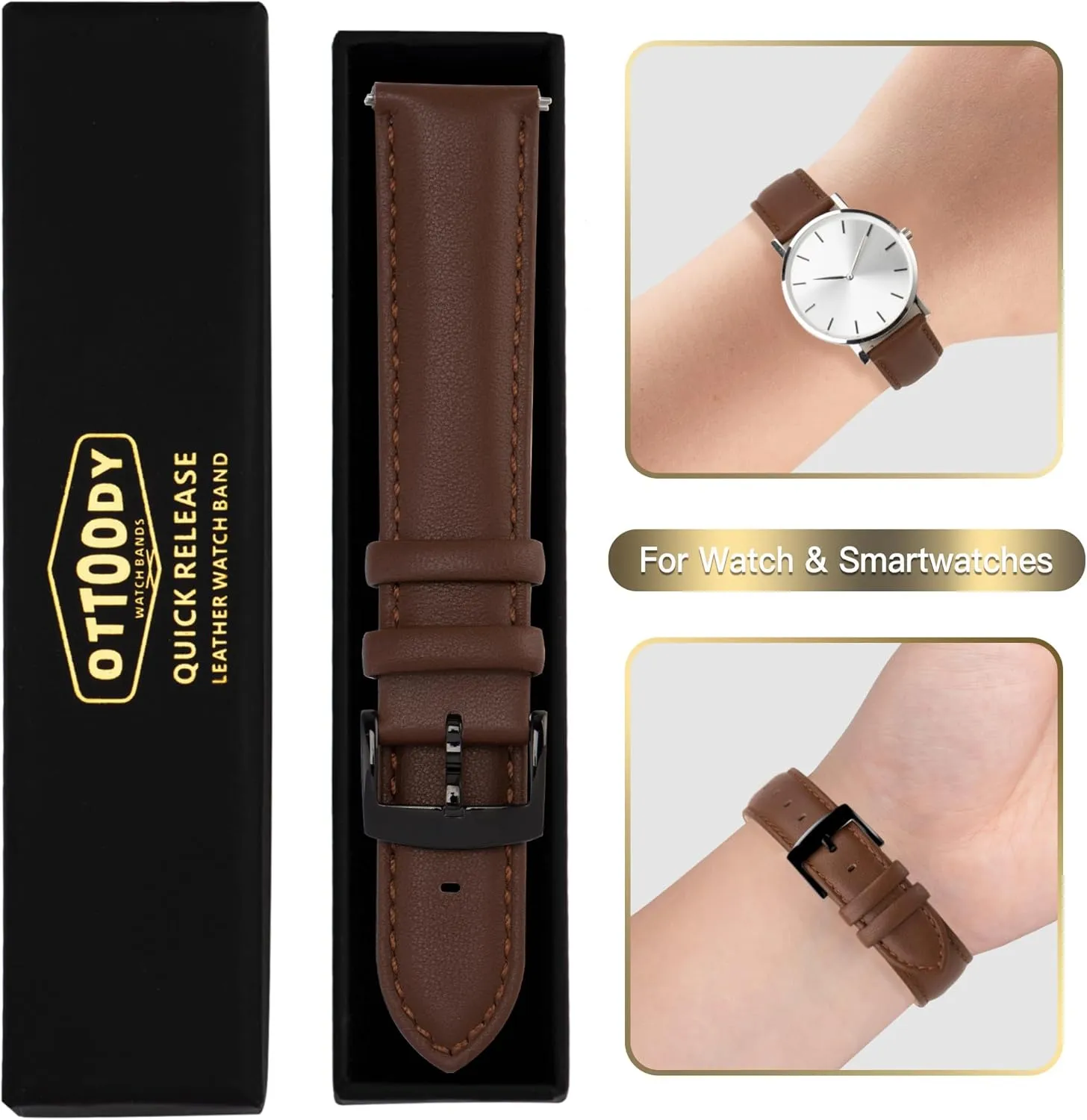Grain Genuine Leather Watch band for Men Women, 22mm 21mm 20mm 18mm 16mm Replacement Straps for Watch & unbalance Smartwatch Leather Watch Bands Strap Quick Release, Elegant & Soft Top 