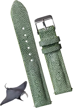 Green Handmade contour crisis thirteen freedom semantic sewer Stingray Leather Watch Band Men Premium Luxury Replacement Buckle Strap by Vietnamese DH-68-20MM 20mm 