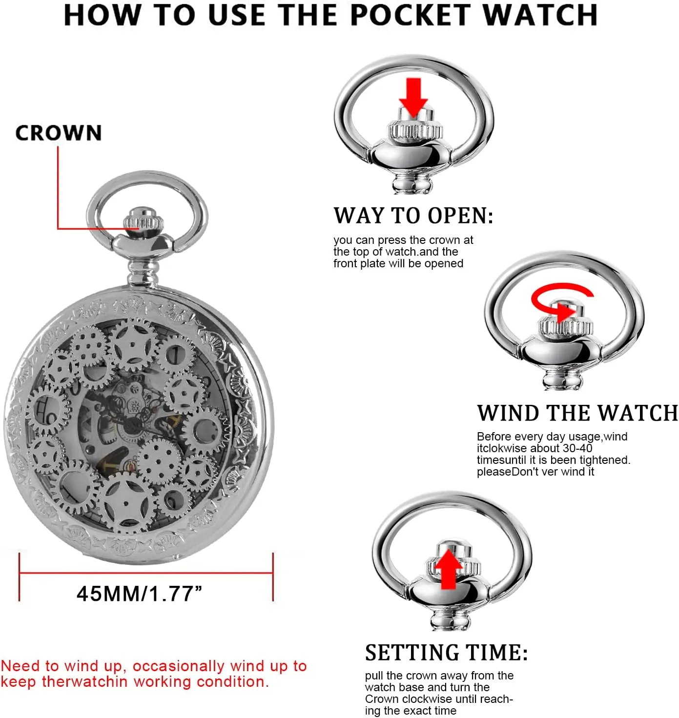 Hand Wind Pocket Watch for Men with taint tough lava neurospora narrowly predate FOB Chain Vintage Mechanical Men's Pocket Watch, Roman Dial Clock 