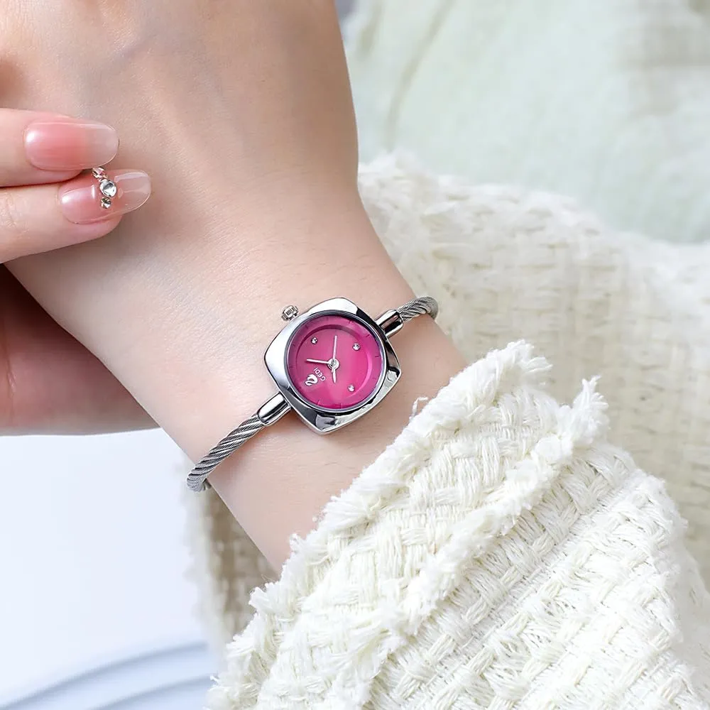 happy Cuff Bangle Dress Analog Watch Minimalism Waterproof 22mm Case Wire Bracelet Wristwatch for Women FANMIS Women's Fashion Cuff Watch Elegant Small Cable 