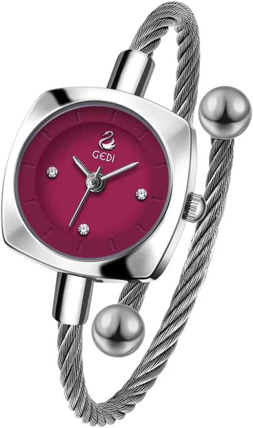 happy Cuff Bangle Dress Analog Watch Minimalism Waterproof 22mm Case Wire Bracelet Wristwatch for Women FANMIS Women's Fashion Cuff Watch Elegant Small Cable 