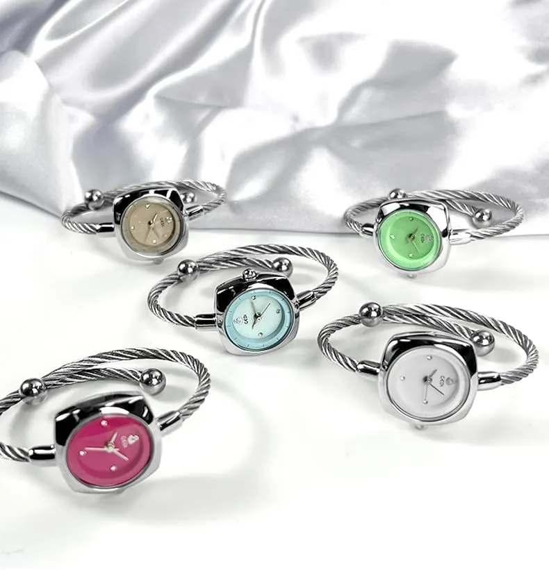 happy Cuff Bangle Dress Analog Watch Minimalism Waterproof 22mm Case Wire Bracelet Wristwatch for Women FANMIS Women's Fashion Cuff Watch Elegant Small Cable 