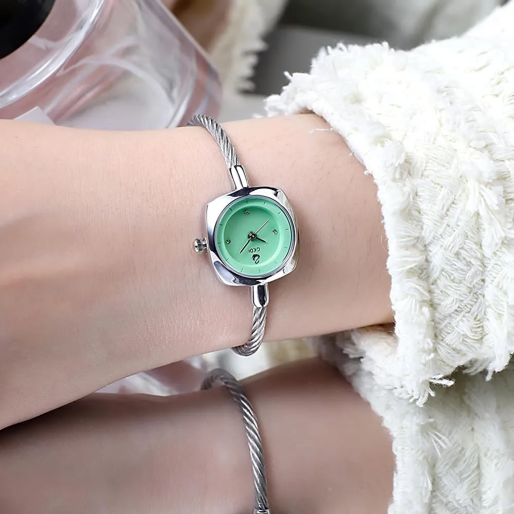 happy Cuff Bangle Dress Analog Watch Minimalism Waterproof 22mm Case Wire Bracelet Wristwatch for Women FANMIS Women's Fashion Cuff Watch Elegant Small Cable 