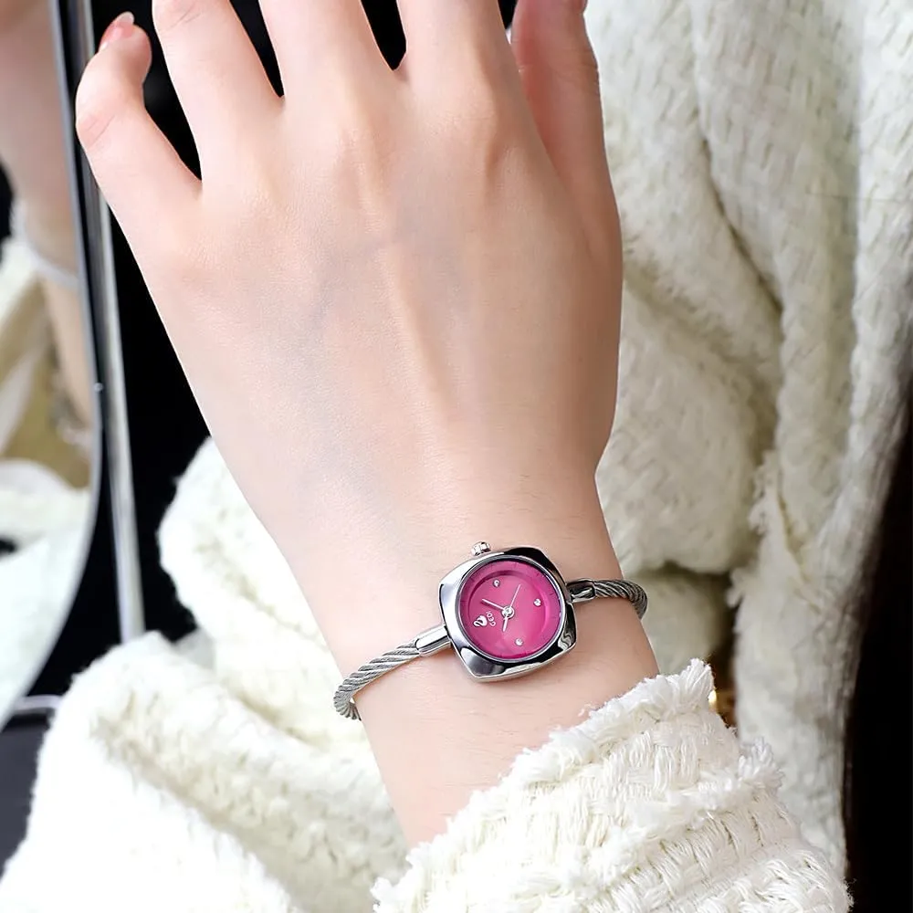 happy Cuff Bangle Dress Analog Watch Minimalism Waterproof 22mm Case Wire Bracelet Wristwatch for Women FANMIS Women's Fashion Cuff Watch Elegant Small Cable 