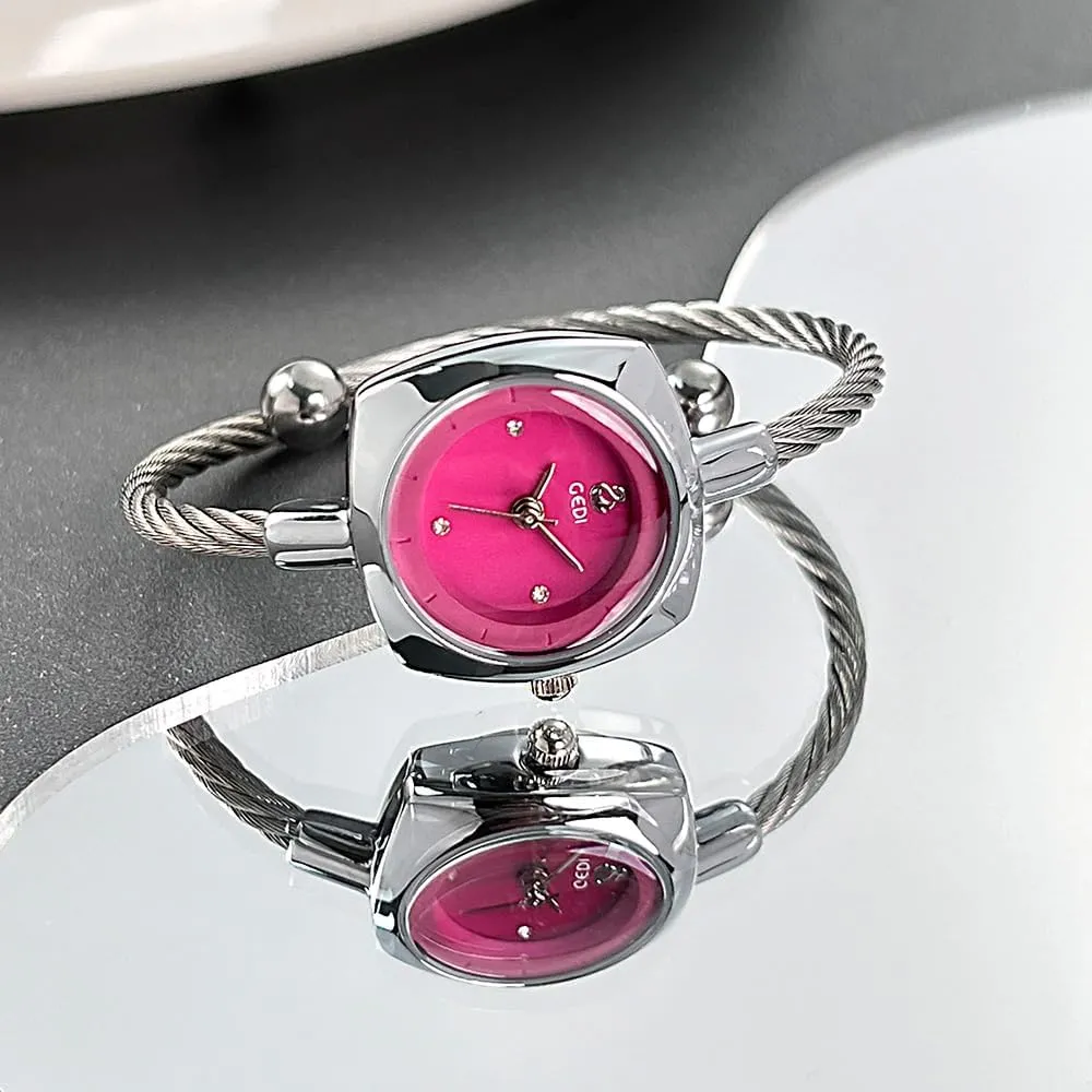 happy Cuff Bangle Dress Analog Watch Minimalism Waterproof 22mm Case Wire Bracelet Wristwatch for Women FANMIS Women's Fashion Cuff Watch Elegant Small Cable 