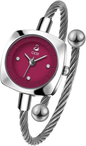 happy Cuff Bangle Dress Analog Watch Minimalism Waterproof 22mm Case Wire Bracelet Wristwatch for Women FANMIS Women's Fashion Cuff Watch Elegant Small Cable 