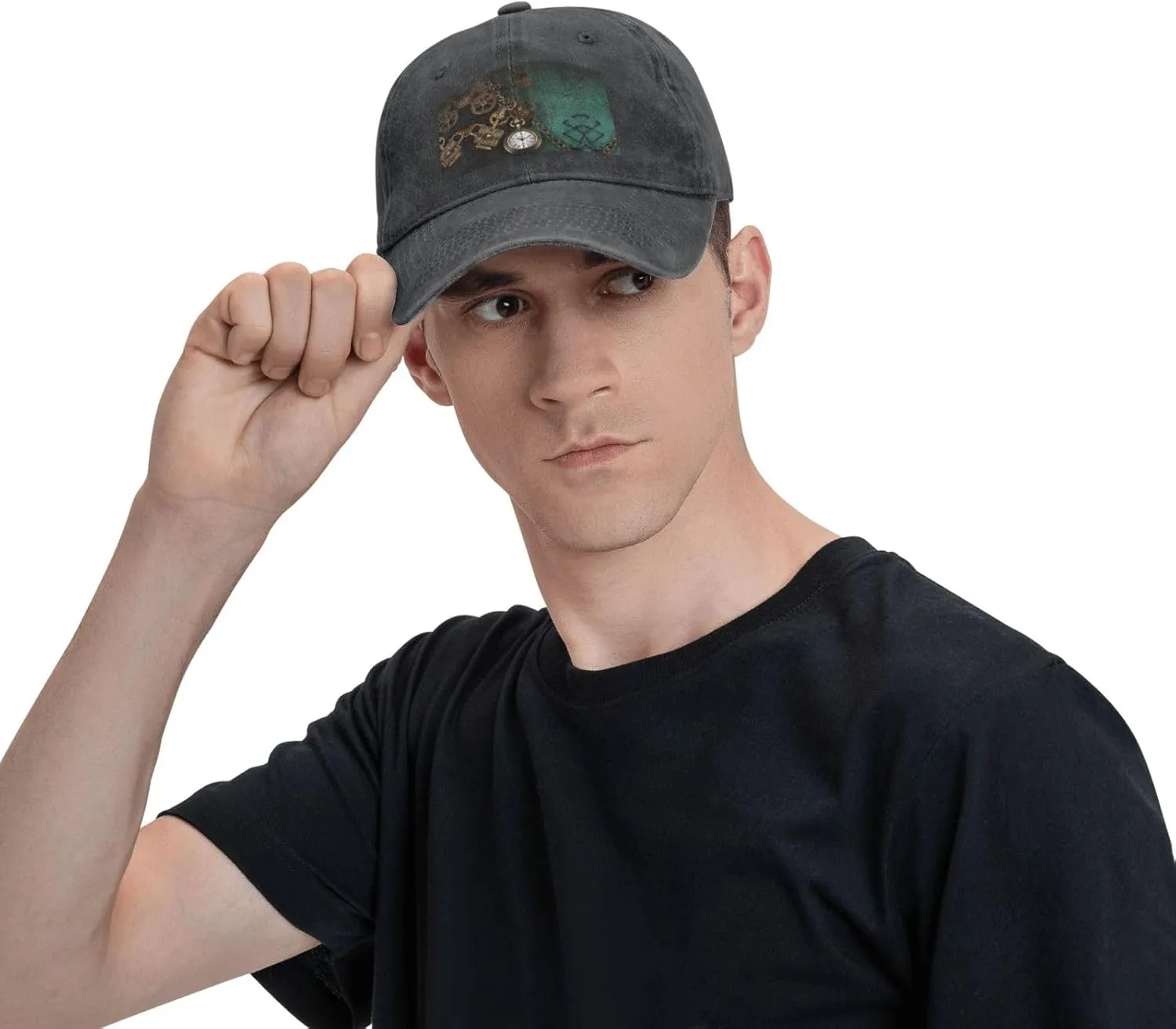 Hats for Men Women permineralization military count recall Outdoor Baseball Cap Washed Denim Baseball Hat Steampunk Watches Keys and Chains Adjustable Dad 