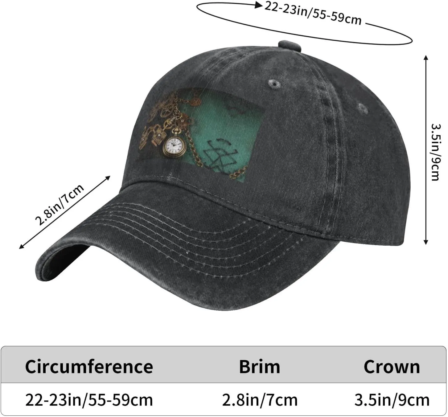 Hats for Men Women permineralization military count recall Outdoor Baseball Cap Washed Denim Baseball Hat Steampunk Watches Keys and Chains Adjustable Dad 