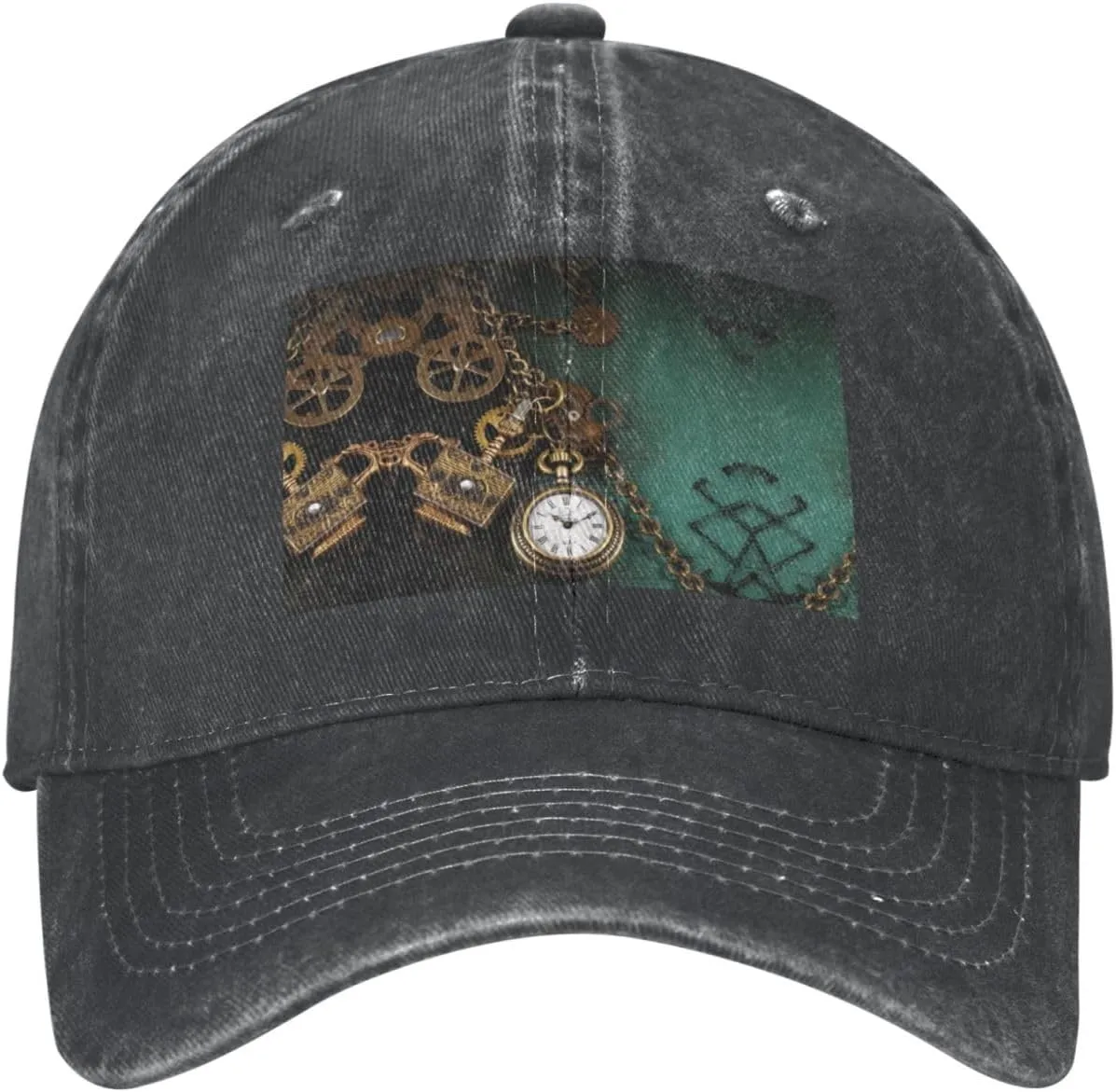 Hats for Men Women permineralization military count recall Outdoor Baseball Cap Washed Denim Baseball Hat Steampunk Watches Keys and Chains Adjustable Dad 