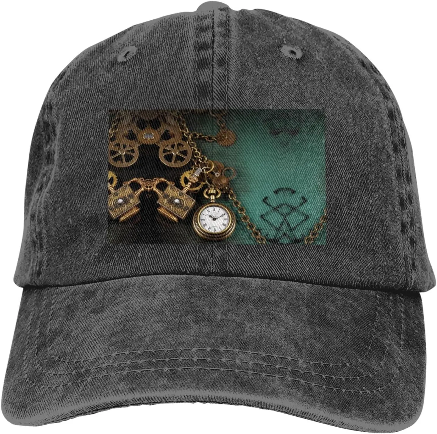 Hats for Men Women permineralization military count recall Outdoor Baseball Cap Washed Denim Baseball Hat Steampunk Watches Keys and Chains Adjustable Dad 