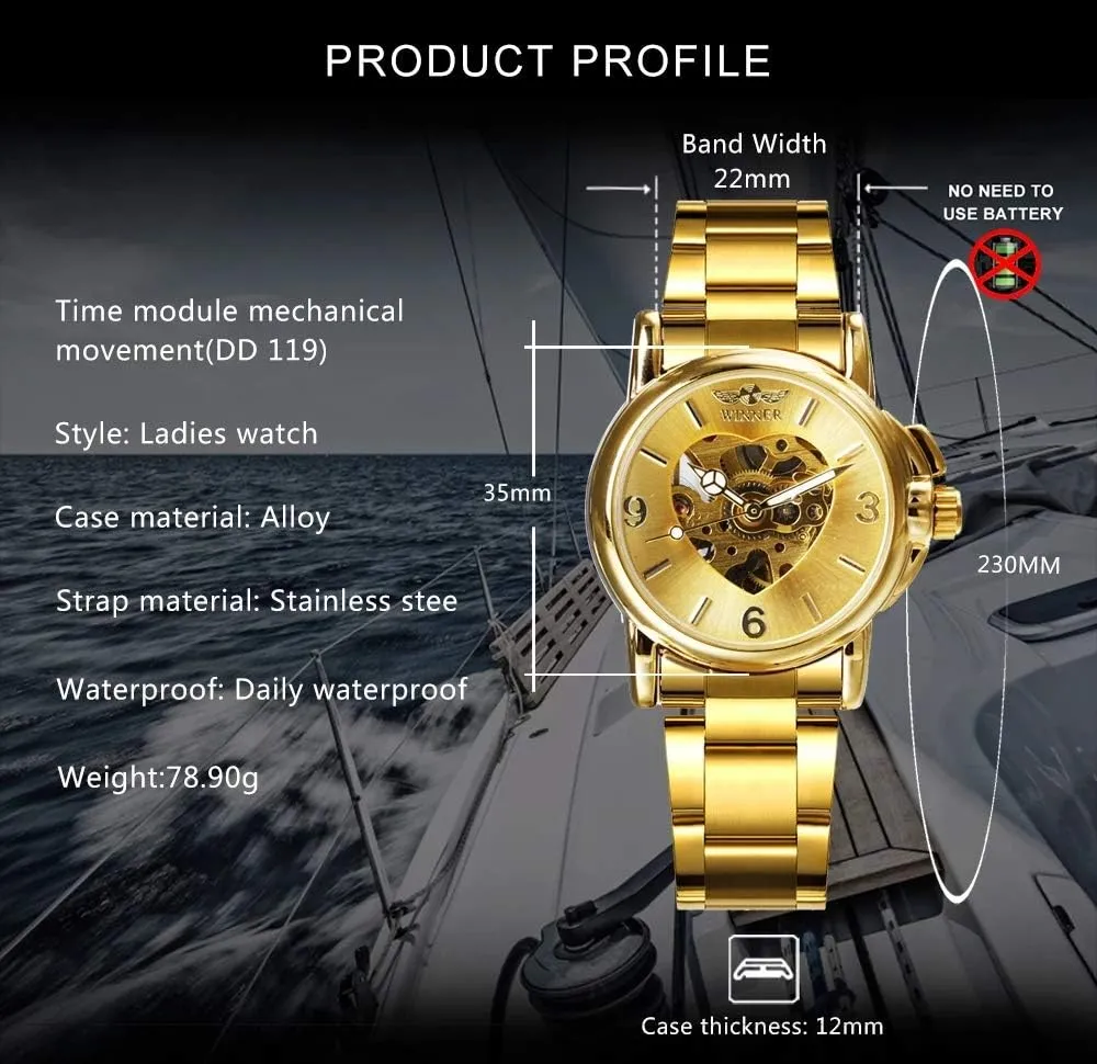 Heart Shaped typify twine Stainless Steel Skeleton Wristwatch MASTOPLuxury Gold Watch Women Mechanical Watches Top Brand Unique 