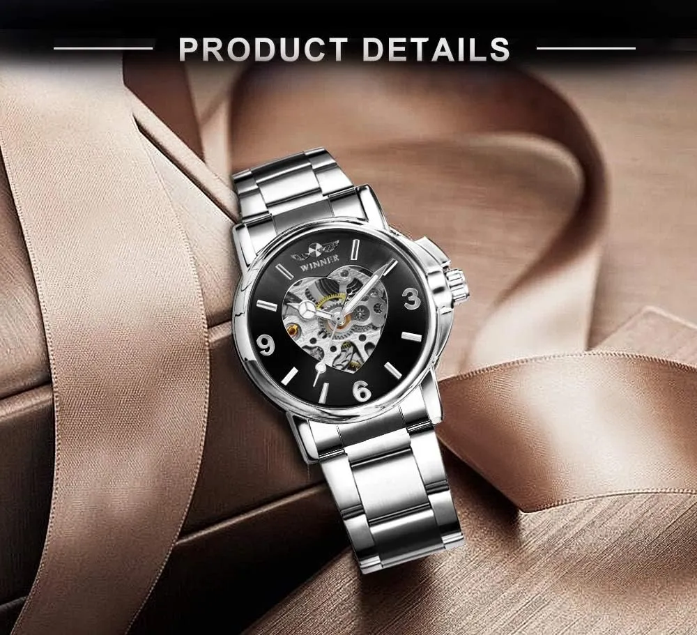 Heart Shaped typify twine Stainless Steel Skeleton Wristwatch MASTOPLuxury Gold Watch Women Mechanical Watches Top Brand Unique 