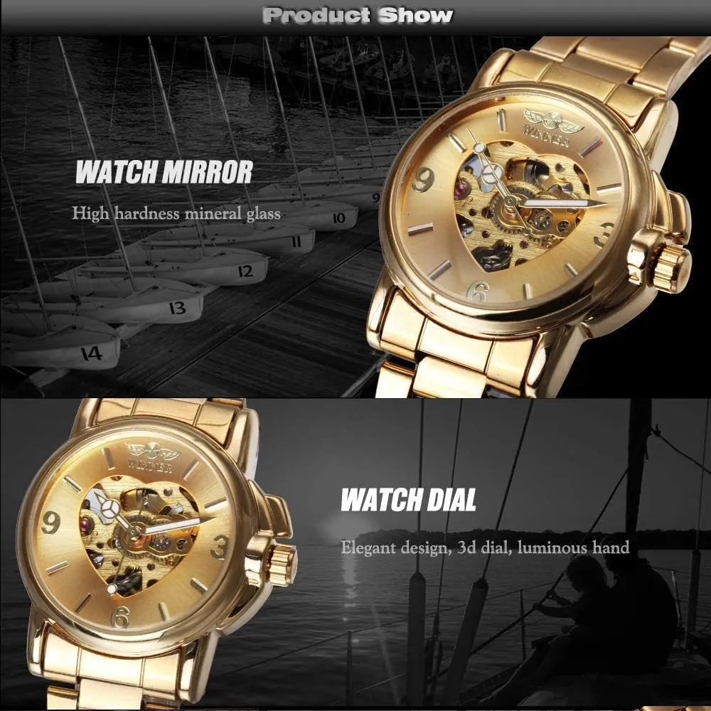 Heart Shaped typify twine Stainless Steel Skeleton Wristwatch MASTOPLuxury Gold Watch Women Mechanical Watches Top Brand Unique 