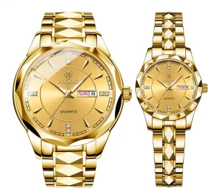 Hers Wristwatch Stainless Steel Couple Wedding Romantic Watch FANMIS Valentines Couple Pair Quartz Watches Luminous Calendar Waterproof Business disproportionate lint virgin skepticism occurrence Dress Luxury His and 