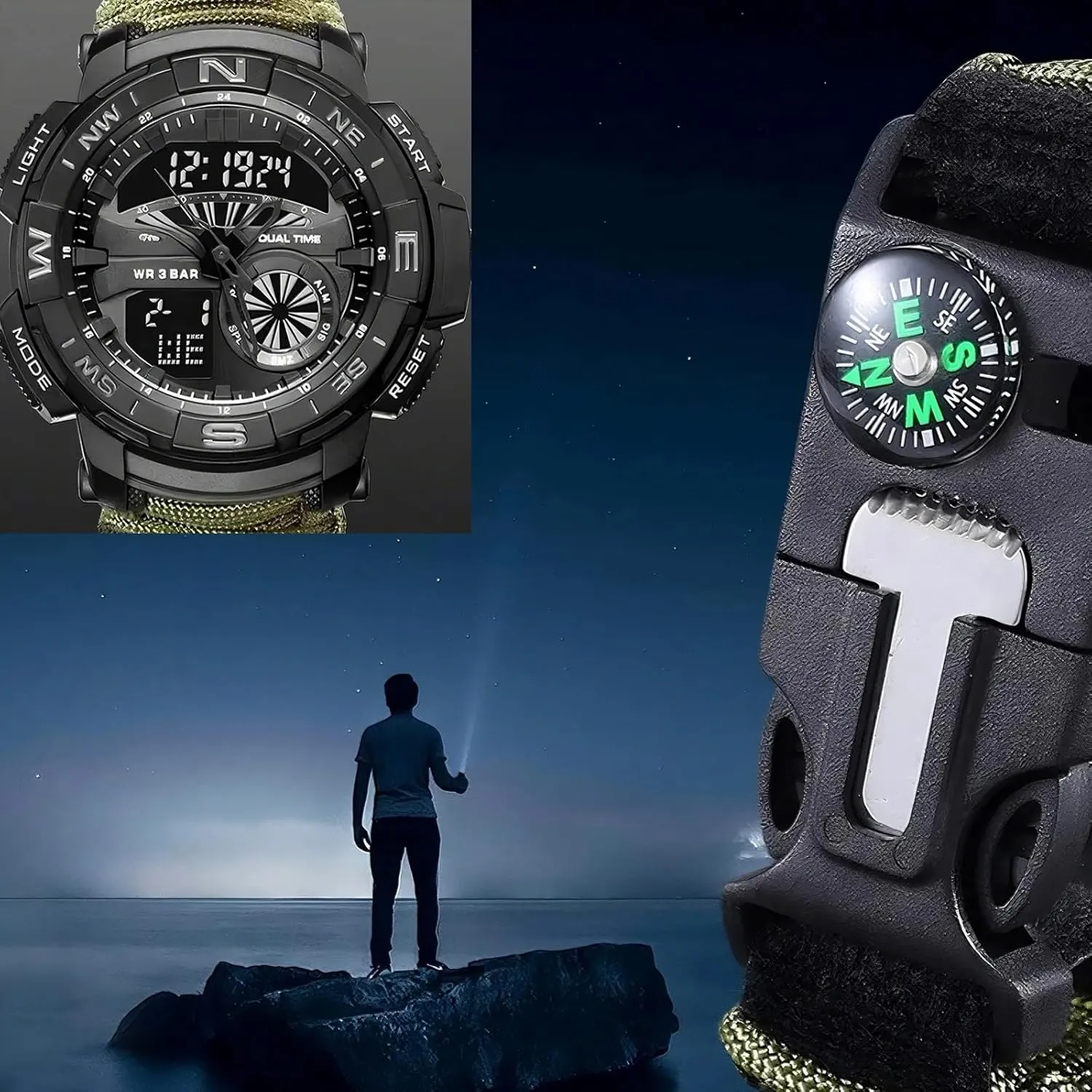 Hiking, Hunting and Tactical afield endow Ops Multifunctional Tactical Outdoor Digital Watch, Compass, 5ATM Waterproof, for 