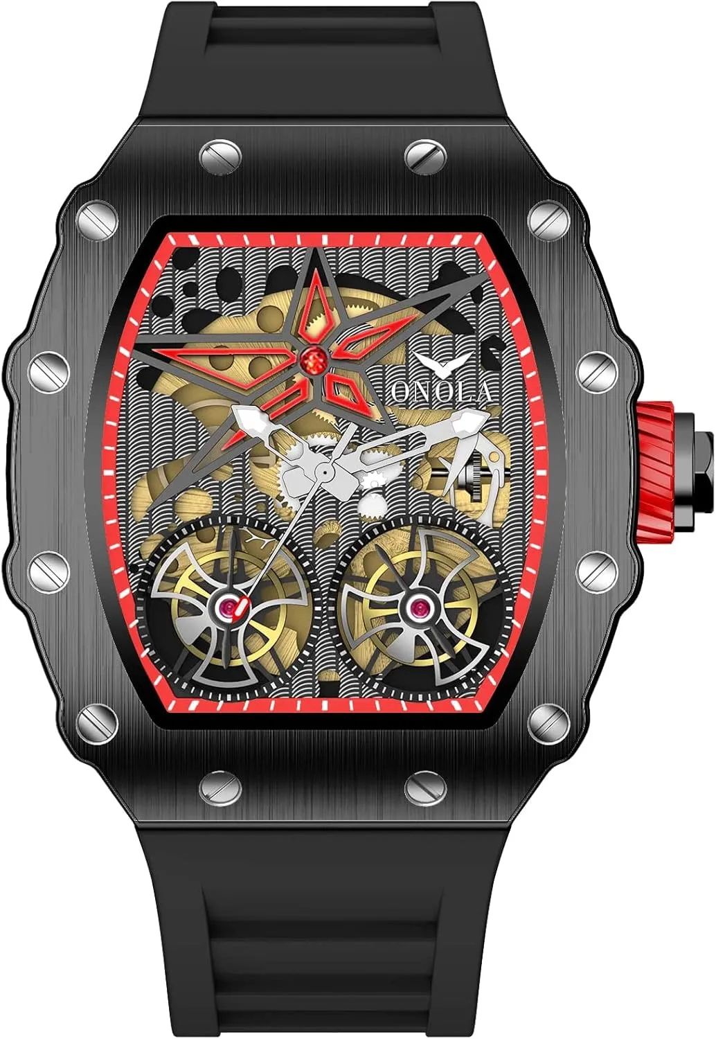 Hollow Fashion Male Watch Silicone barge scrubbiness Strap Analog Display Waterproof Wristwatch Gosasa Luxury Automatic Mechanical Watches for Men Tonneau Shape 