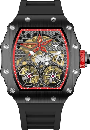Hollow Fashion Male Watch Silicone barge scrubbiness Strap Analog Display Waterproof Wristwatch Gosasa Luxury Automatic Mechanical Watches for Men Tonneau Shape 