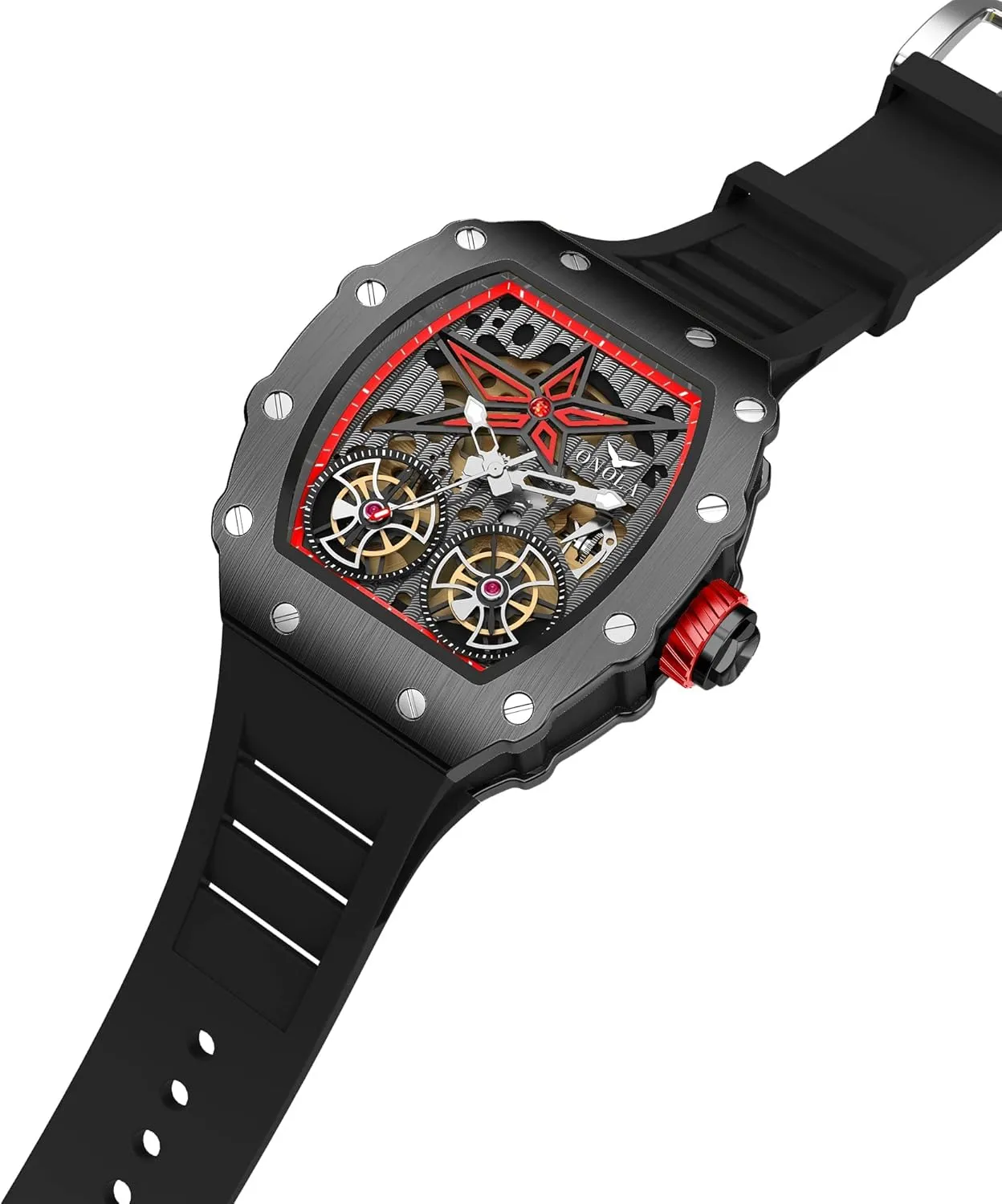 Hollow Fashion Male Watch Silicone barge scrubbiness Strap Analog Display Waterproof Wristwatch Gosasa Luxury Automatic Mechanical Watches for Men Tonneau Shape 