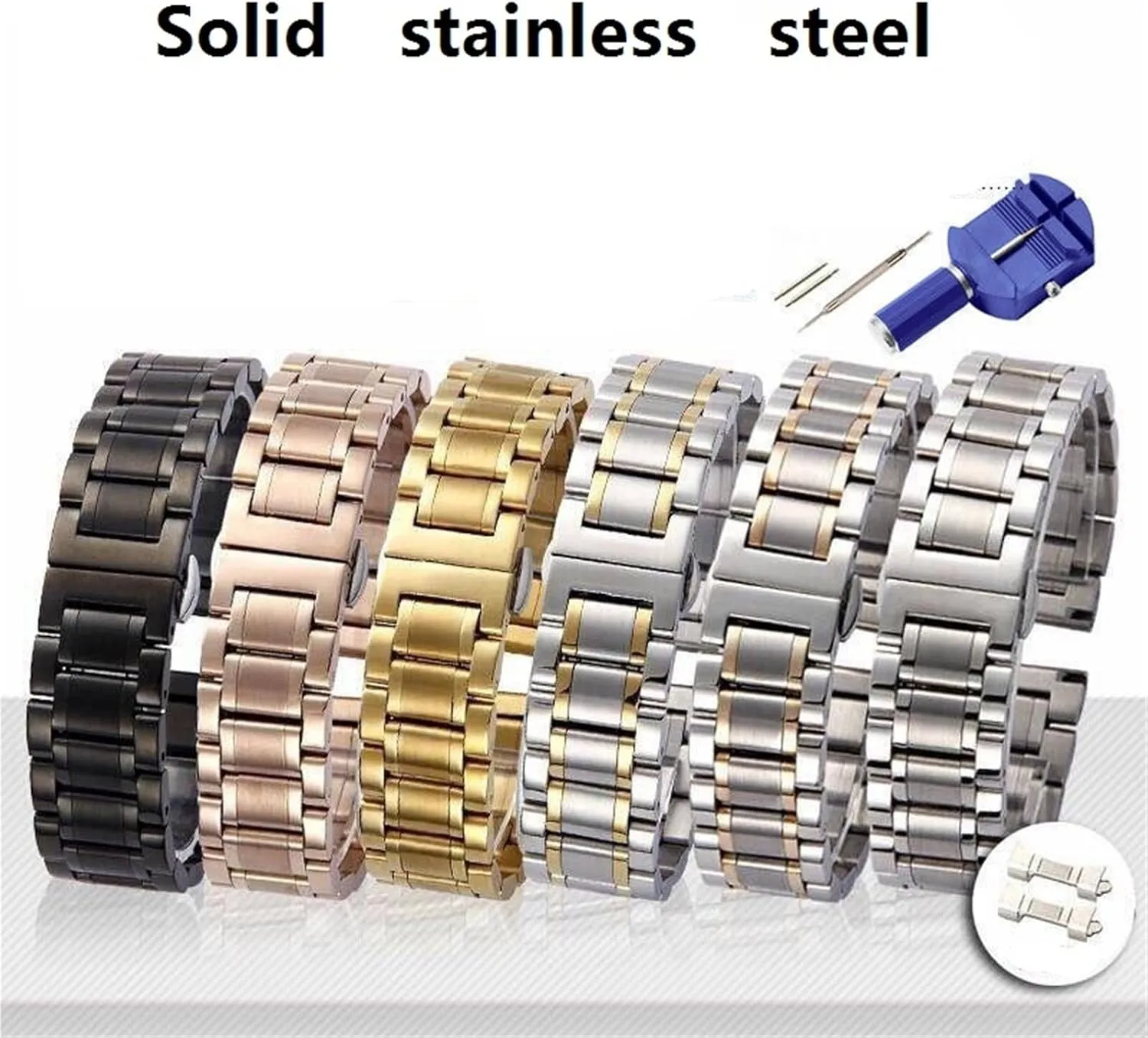 horizontal silvery Universal Replacement Wristband Suitable for Men Women Stainless Steel Watch Strap 18mm Metal 