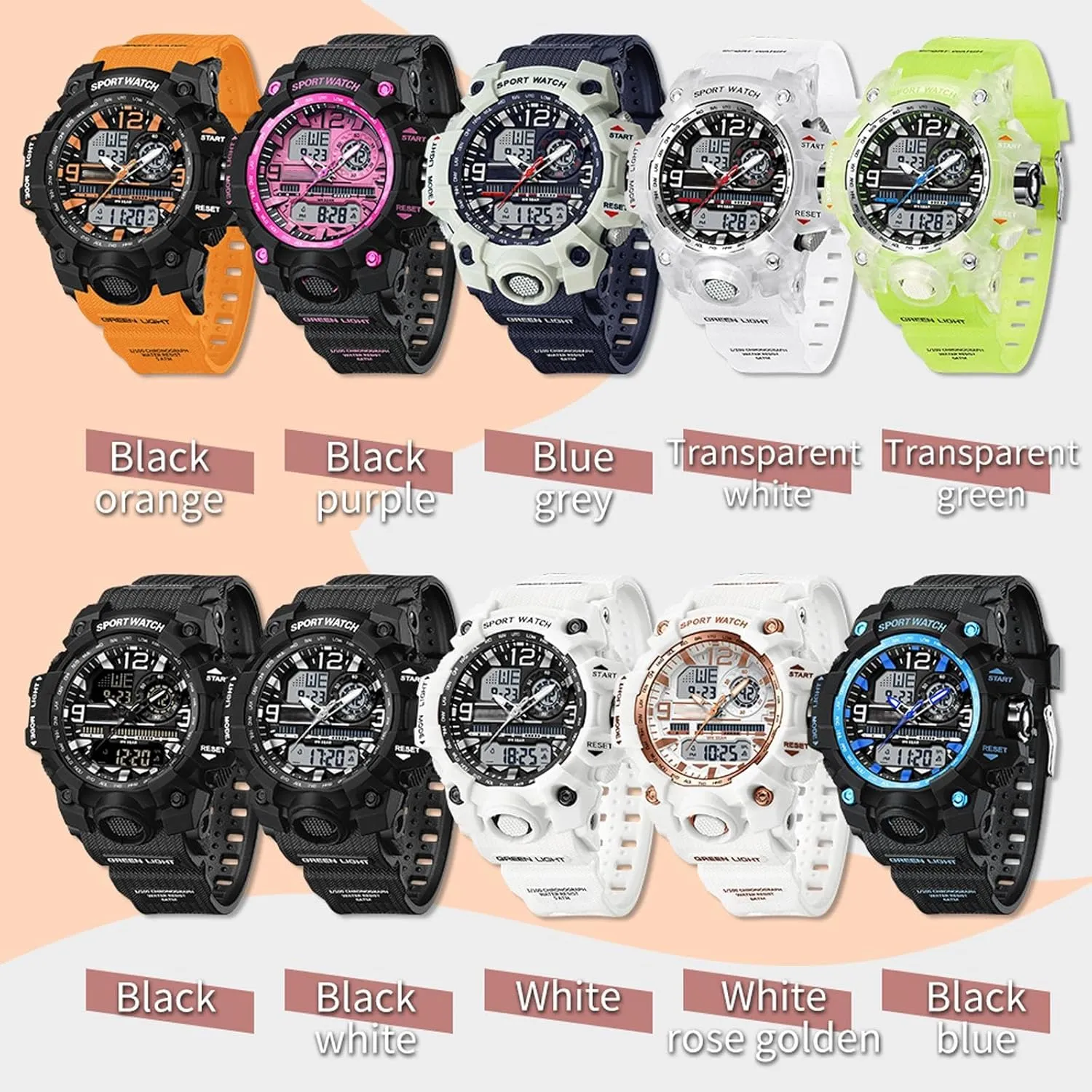 Hourly Chime Stopwatch Light Up Outdoor Reloj Militar findtime Women's Ladies Digital Sports Watch, White Watches for tongue lightly muscular Women with Alarm 