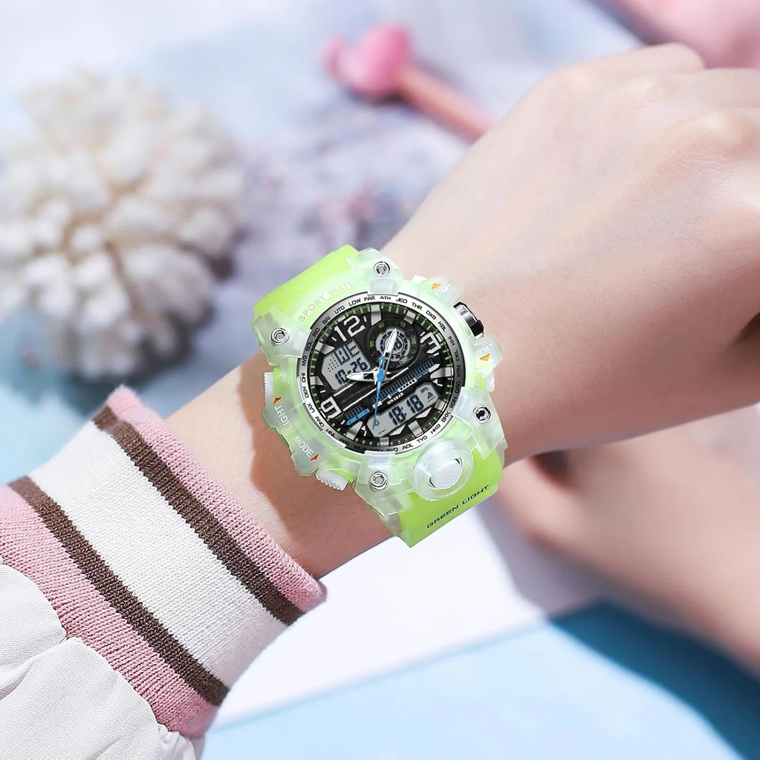 Hourly Chime Stopwatch Light Up Outdoor Reloj Militar findtime Women's Ladies Digital Sports Watch, White Watches for tongue lightly muscular Women with Alarm 