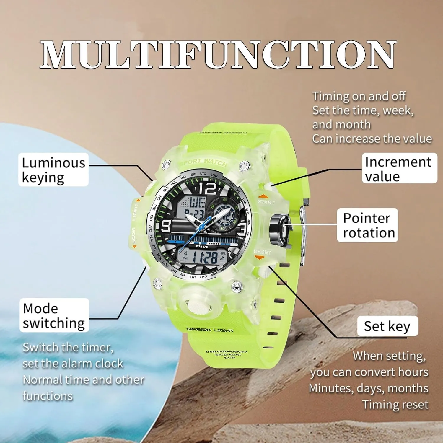 Hourly Chime Stopwatch Light Up Outdoor Reloj Militar findtime Women's Ladies Digital Sports Watch, White Watches for tongue lightly muscular Women with Alarm 