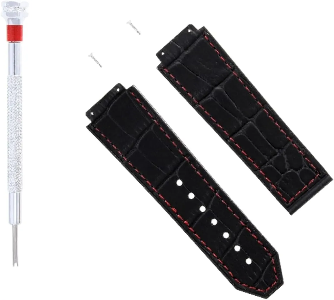 Hublot trash dust recruit H Big Bang Black With With Red Stitching Includes 2 Screws And Screw Driver Ewatchparts 24mm Leather Watch Band Strap Compatible With 