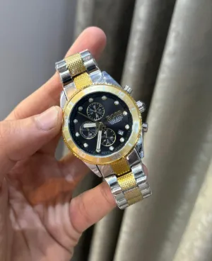 Hugo Boss Admiral Black Chrono Gold Dual Tone Premium Watch