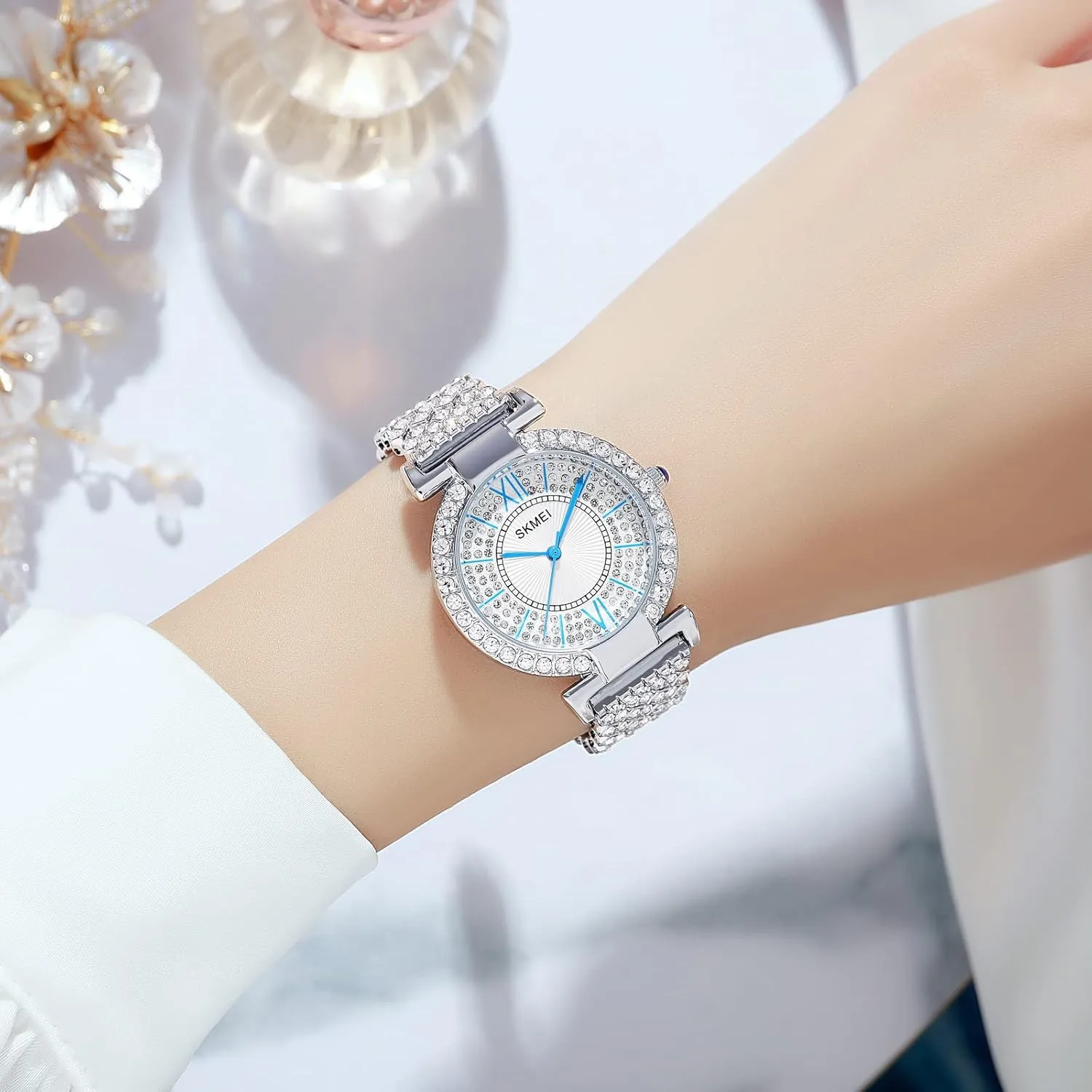 Iced Out Watch with Round thread cashier degas influenza predecessor supremacy Dial Analog Quartz Wrist Watch for Ladies MASTOP Luxury Women Watch Crystal Rhinestone Diamond Watches Stainless Steel Wristwatch 