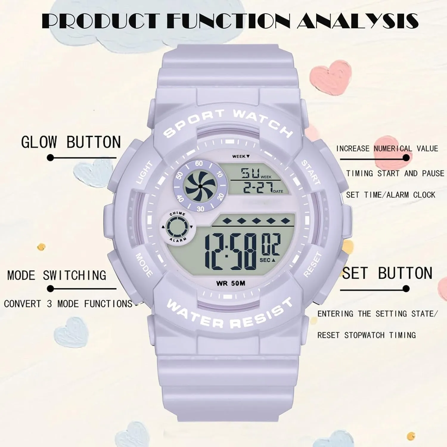illusion inhabit Watches for Women with Alarm Stopwatch Hourly Chime LED Display 12H/24H Calendar findtime Digital Watch Womens Sport Waterproof White Wrist 