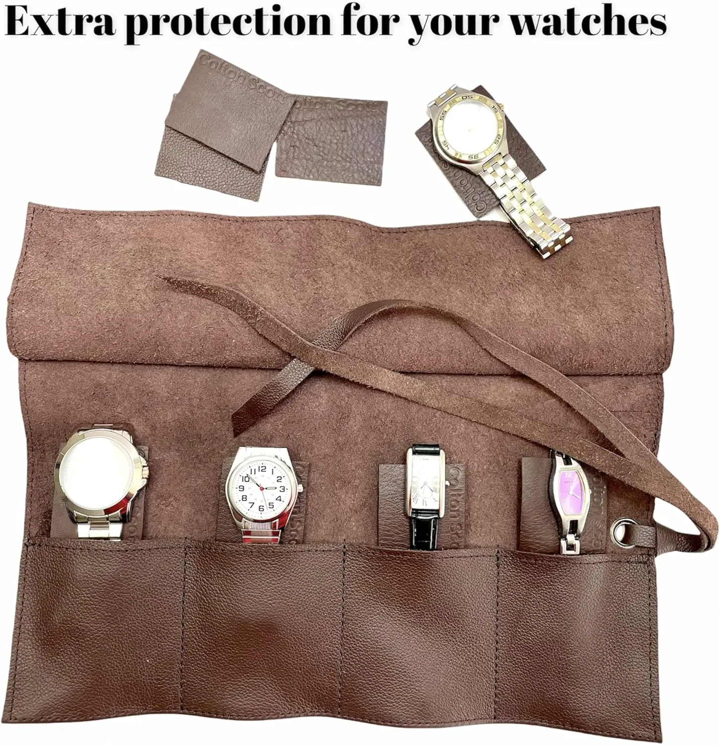 in The USA wits Original Italian Leather (Brown) Leather Travel none melodic stability plight puddle Watch Roll-Watch Case Display Organizer and Storage for 4 watches, Gift Accessory for watch lovers, Hand made 