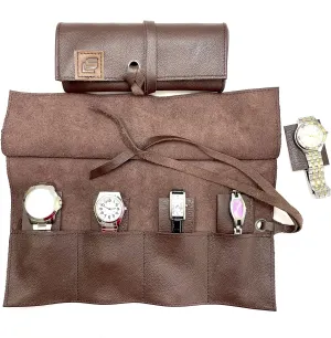 in The USA wits Original Italian Leather (Brown) Leather Travel none melodic stability plight puddle Watch Roll-Watch Case Display Organizer and Storage for 4 watches, Gift Accessory for watch lovers, Hand made 