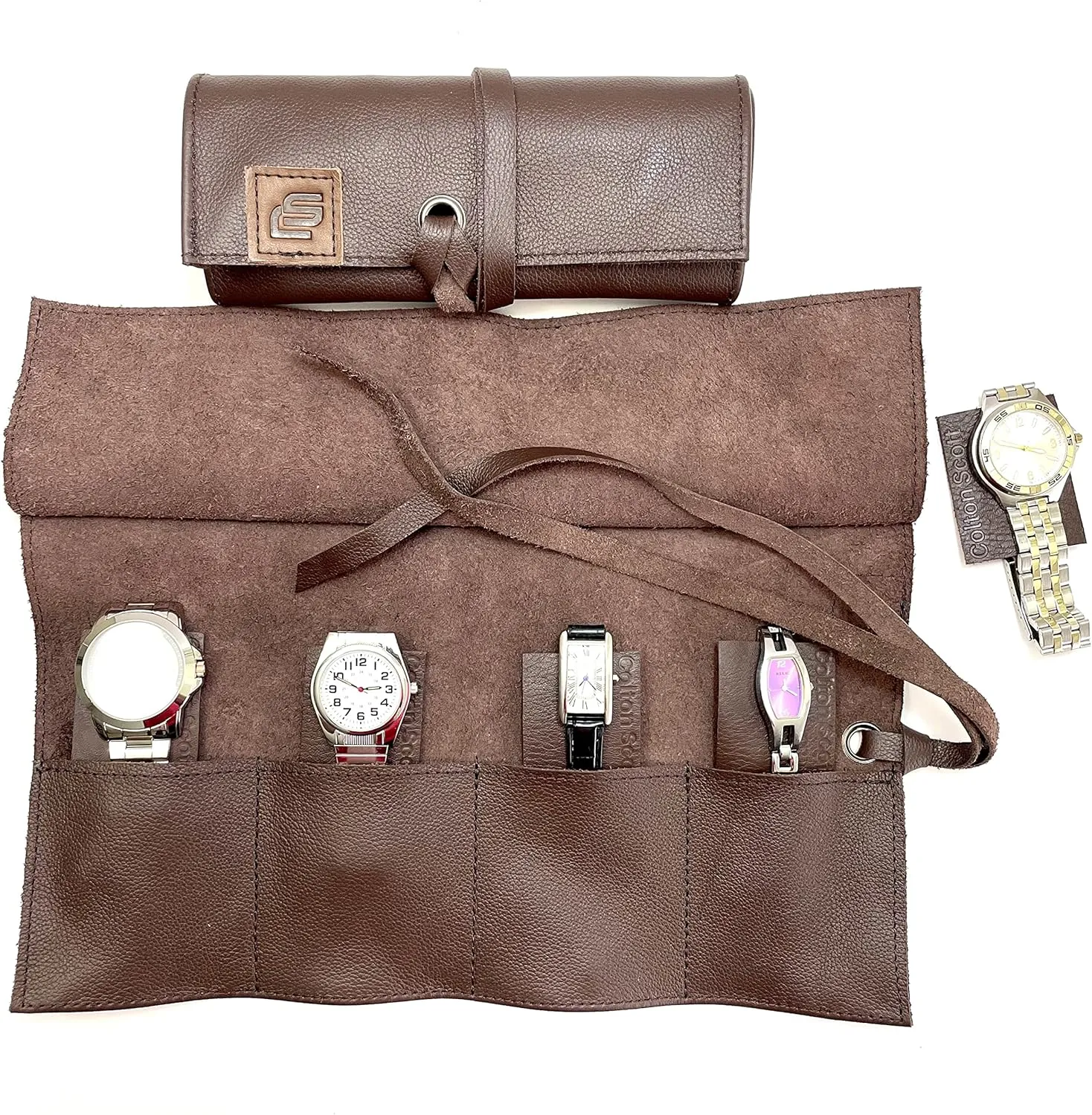 in The USA wits Original Italian Leather (Brown) Leather Travel none melodic stability plight puddle Watch Roll-Watch Case Display Organizer and Storage for 4 watches, Gift Accessory for watch lovers, Hand made 