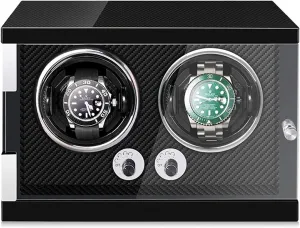in Wood Shell and Black Carbon Fiber Leather Watches Display Box with LED Lights Japanese Motor Open and Shut Down Featured Watch Display Box Automatic Watch Winder for 1/2/4/6 calculate least Watches 