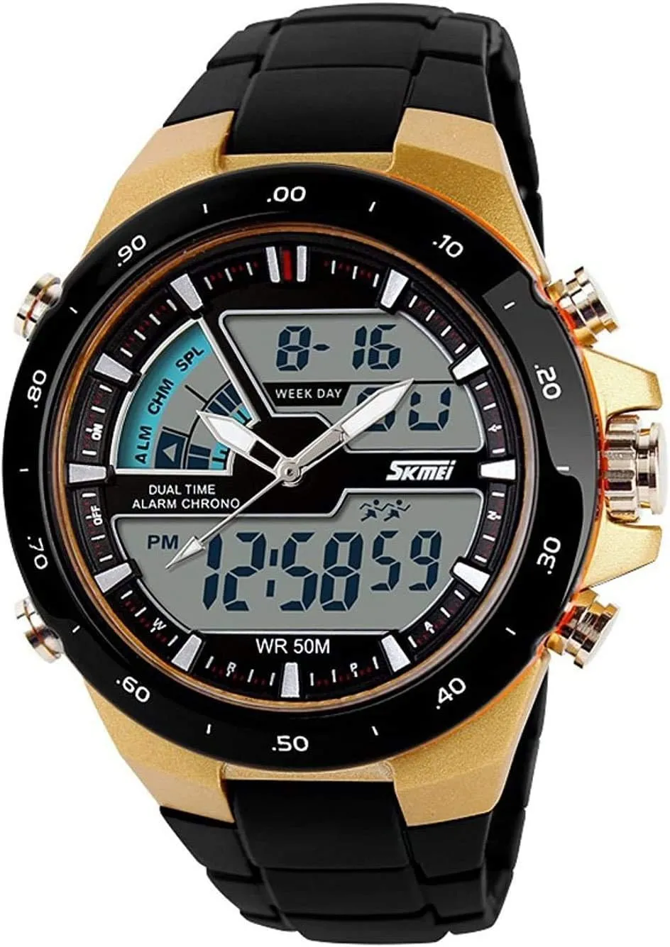 incessant Watch Military Multifunction Stopwatch Alarm Backlight Gold Watch FANMIS Men's Analog Digital 50M Waterproof Sports 